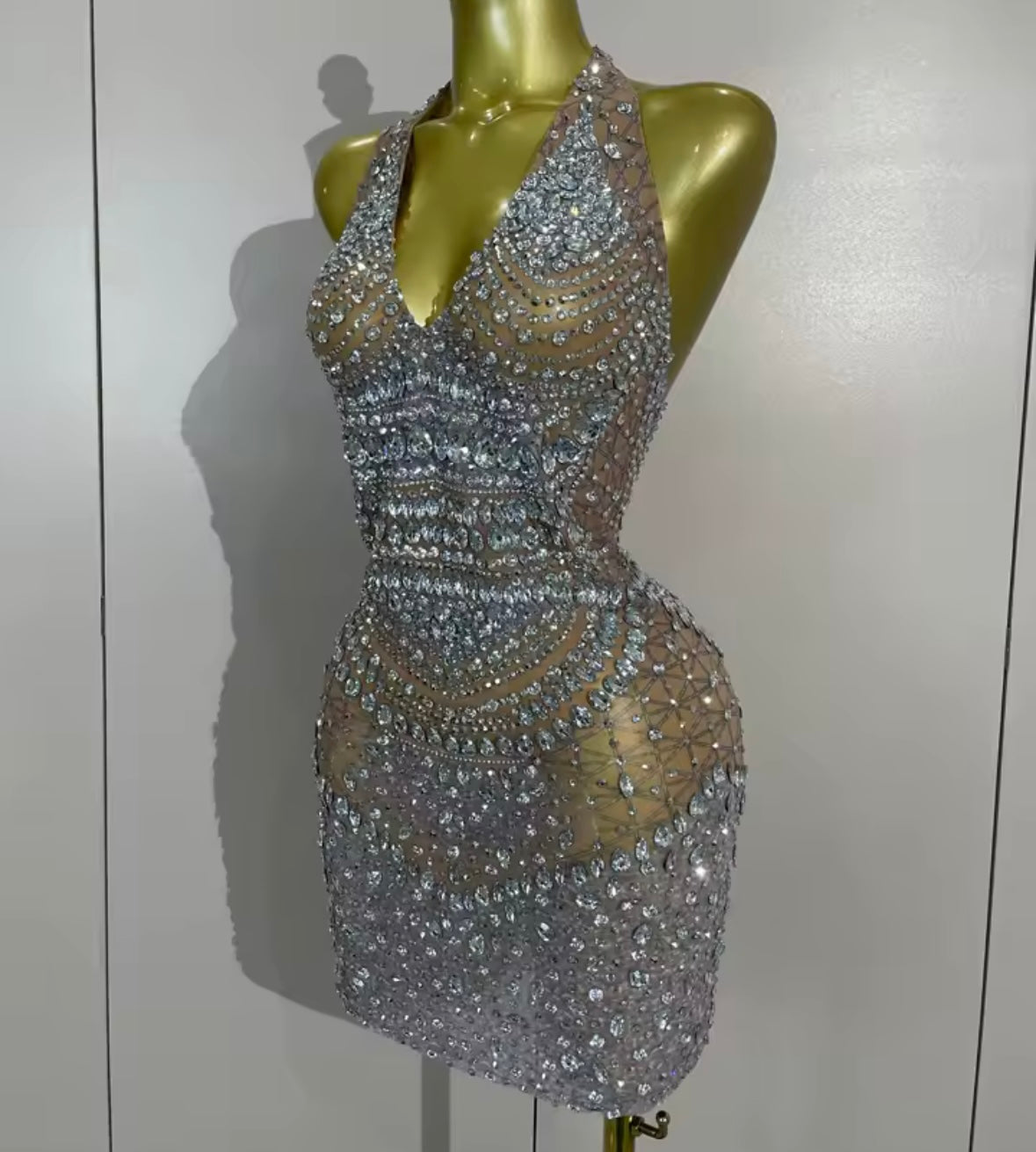 Sexy Halter Sleeveless Rhinestone Embellishment Dress