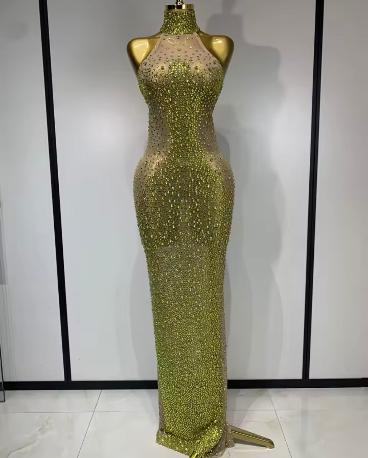 Sexy Sparkly Rhinestone Halter Sleeveless Maxi Dress