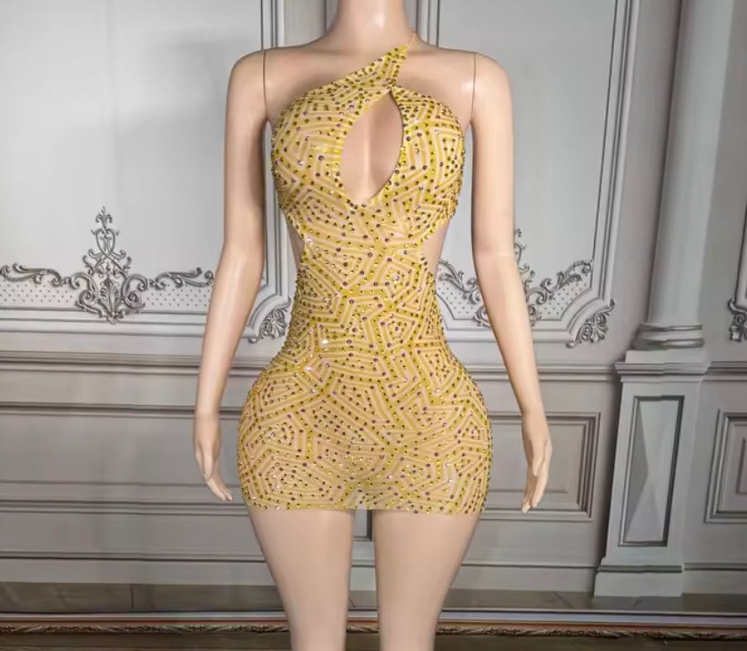 Sexy One Shoulder Sleeveless Open Back Rhinestone Dress