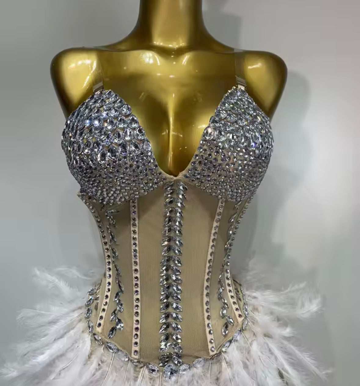 Sexy Crystal Sleeveless Feather Asymmetrical Dress