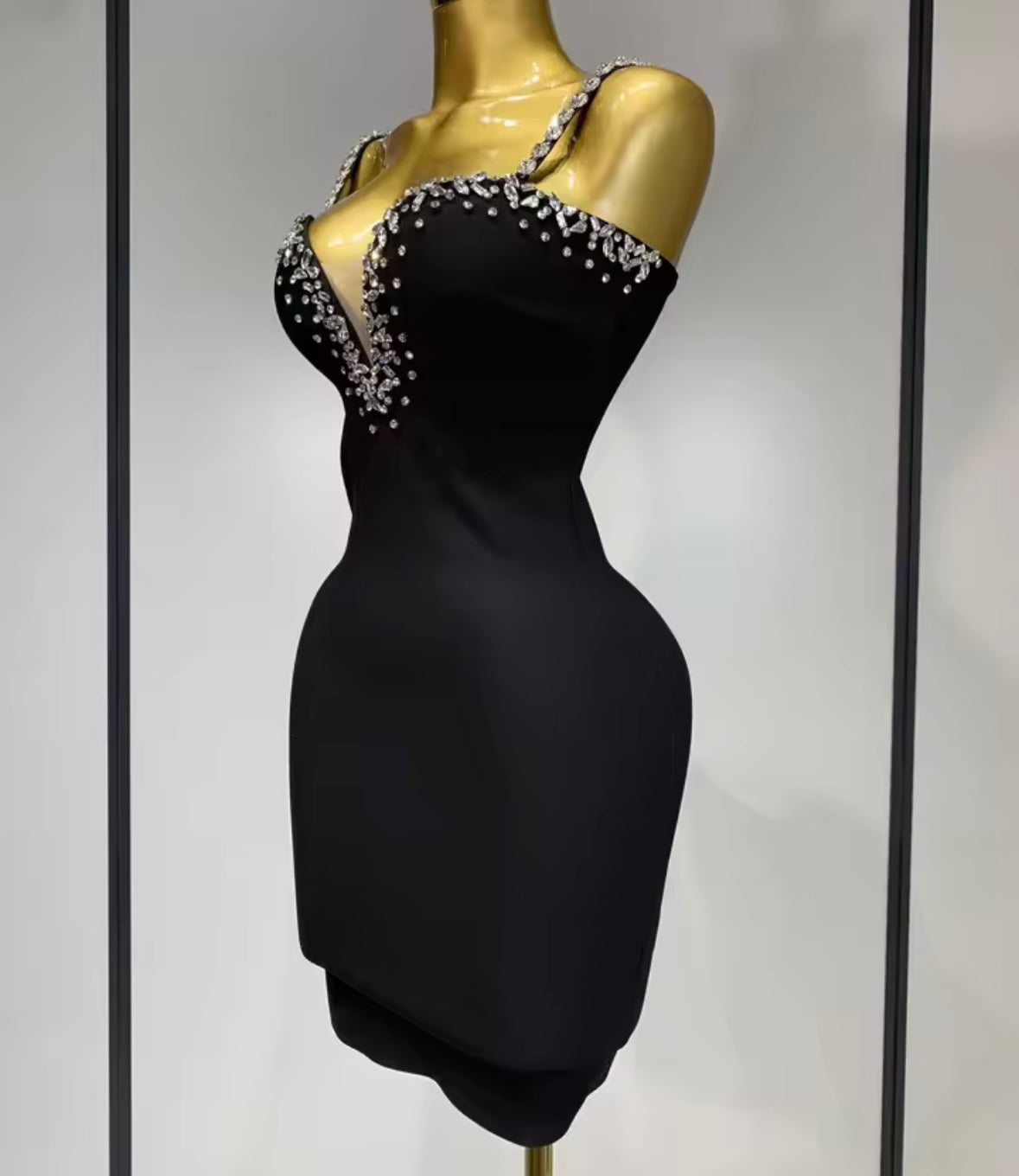 Black Rhinestone Embellishment Sexy Sleeveless Short Dress