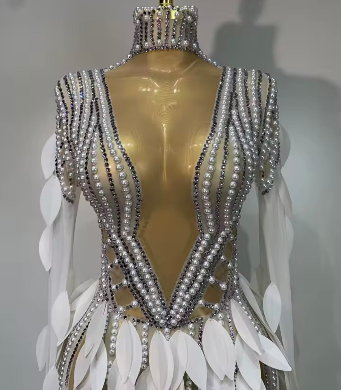 Sexy Pearl Rhinestone See Through Floor-Length Dress