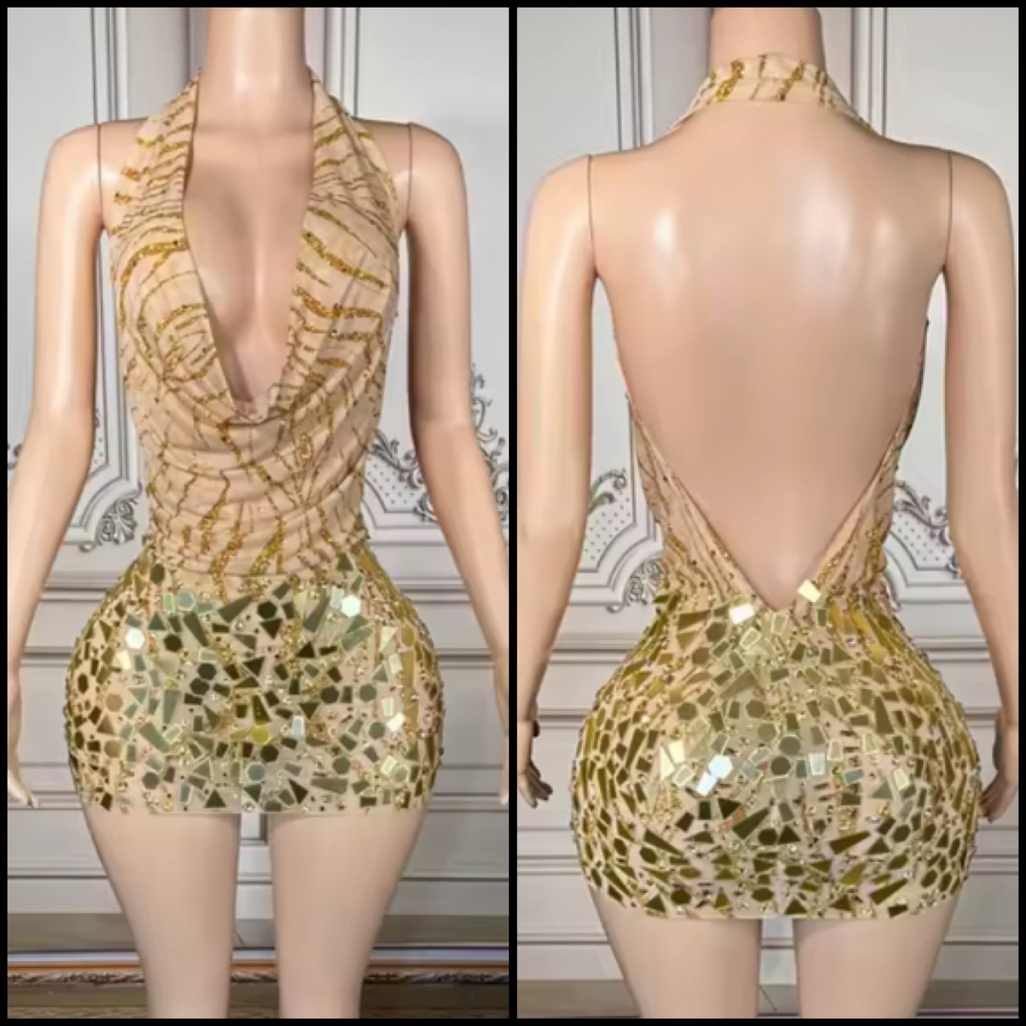 Sexy Halter Sleeveless Printed Mirror Short Dress