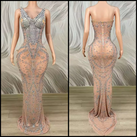 Sexy Rhinestone Embellishment Sleeveless Maxi Dress