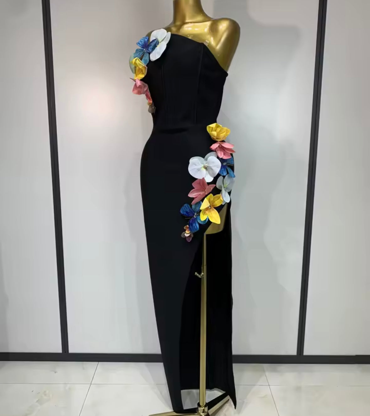 Black Sexy Sleeveless Floral Side Split Maxi Dress