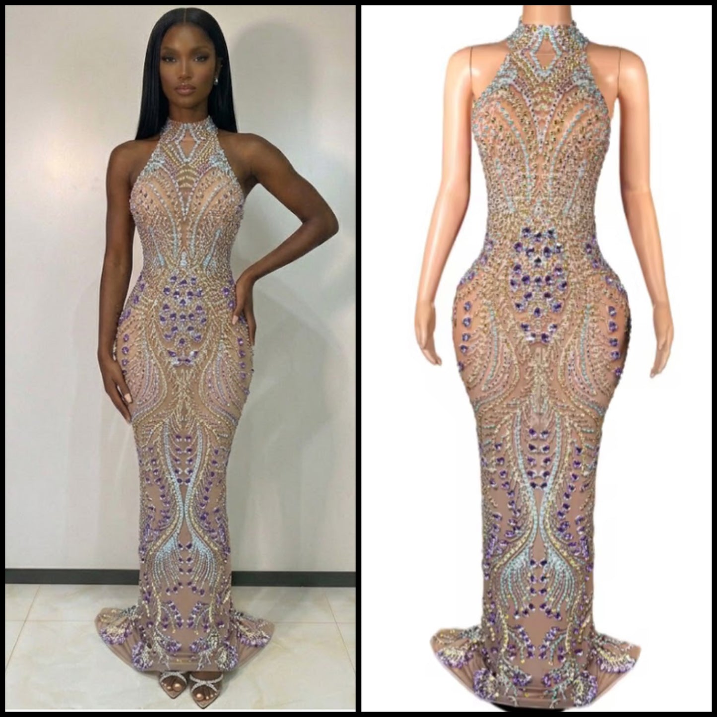 Elegant Beaded Rhinestone Sleeveless Floor-Length Dress