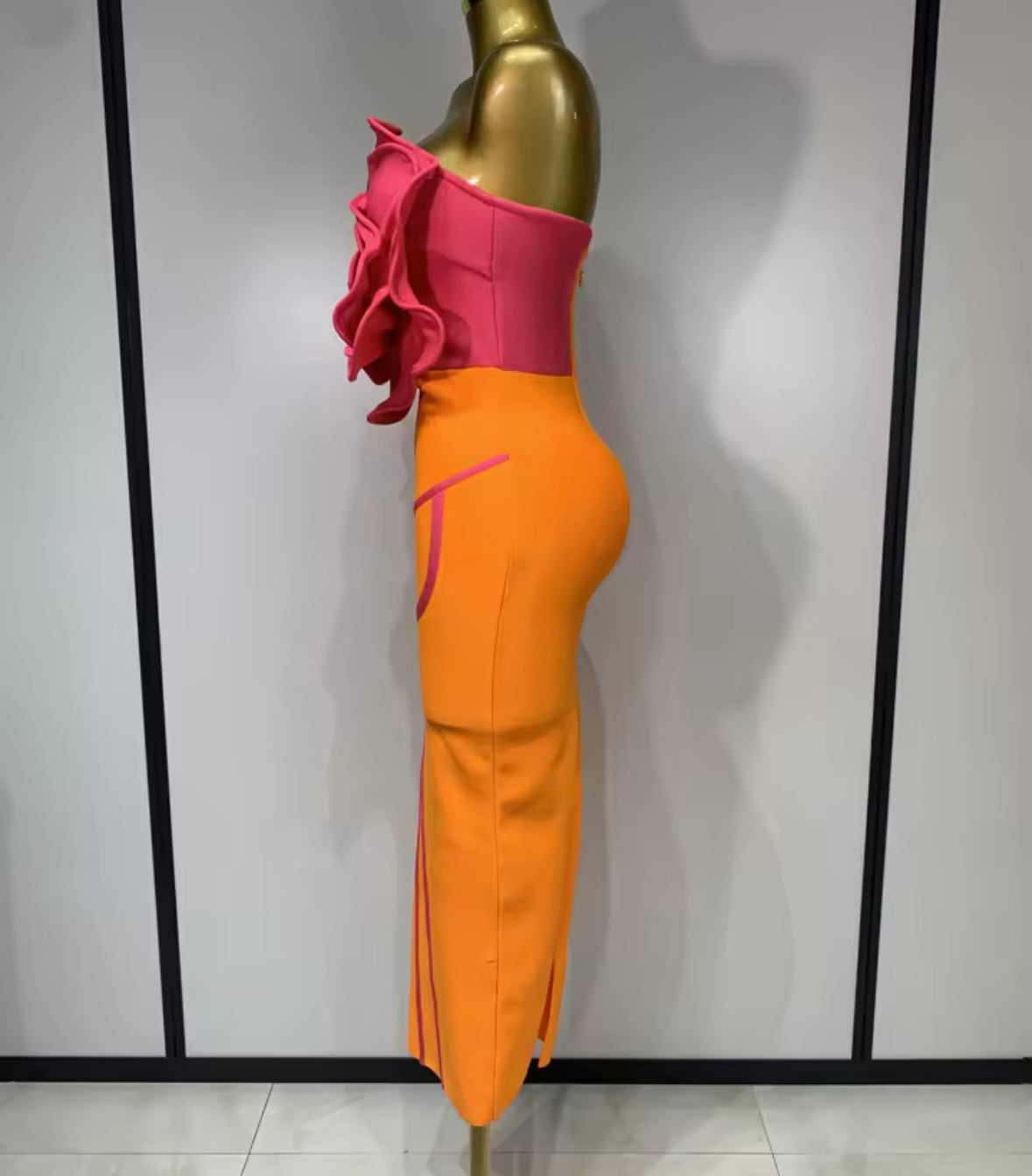 Elegant Orange Floral Strapless Floor-Length Dress