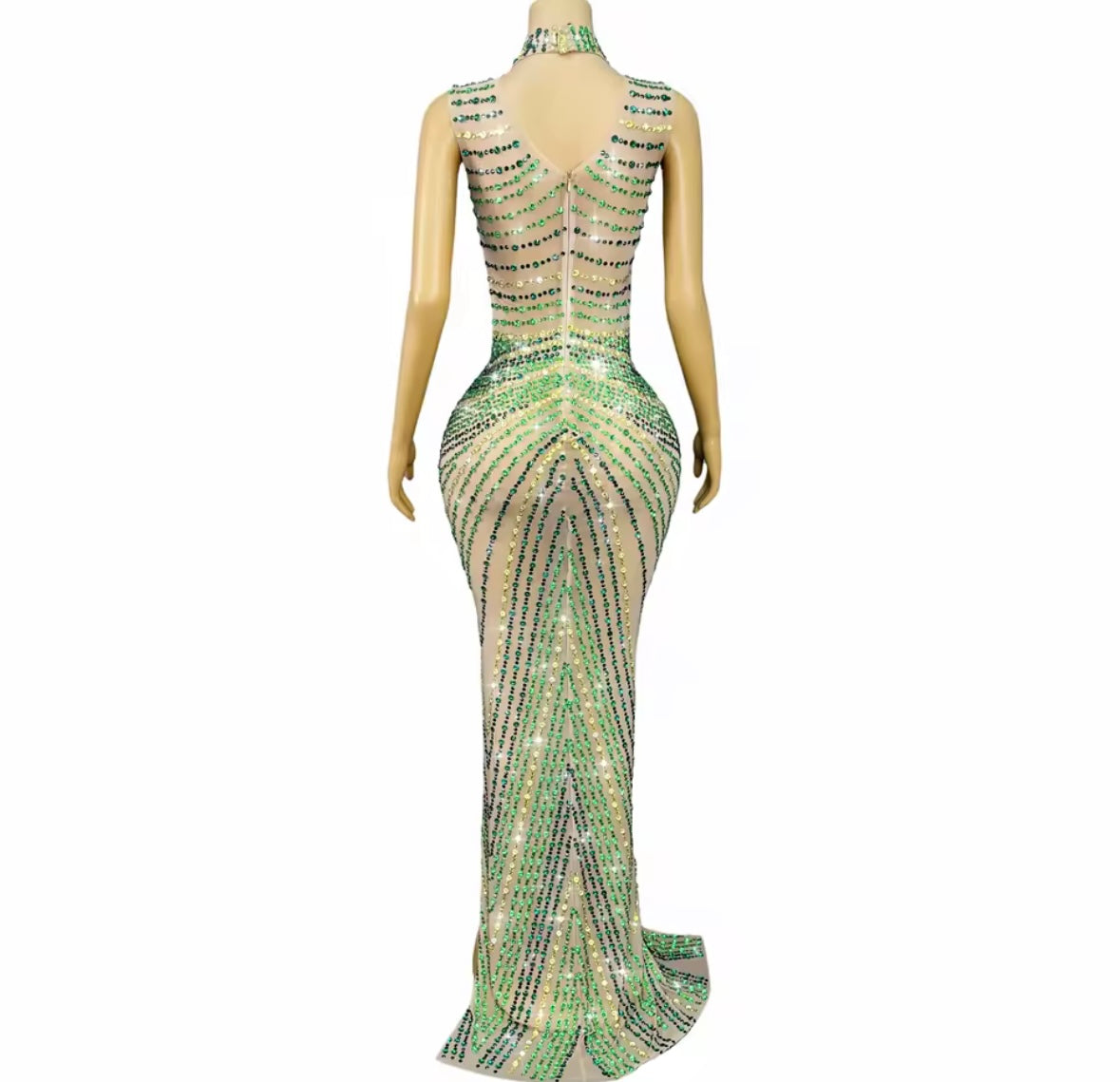 Sexy Sleeveless Rhinestone Embellishment Side Split Maxi Dress