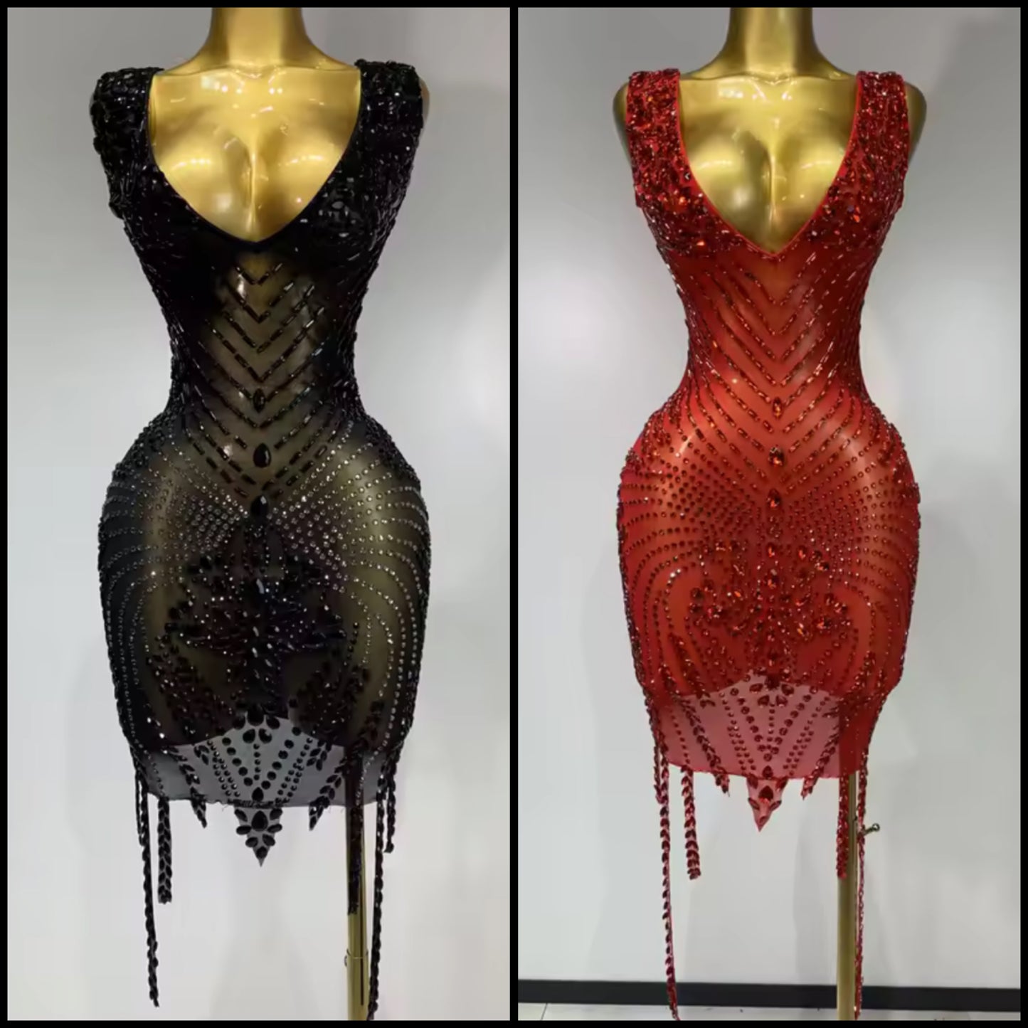 Sexy Sleeveless Beaded Crystal Tassel Dress