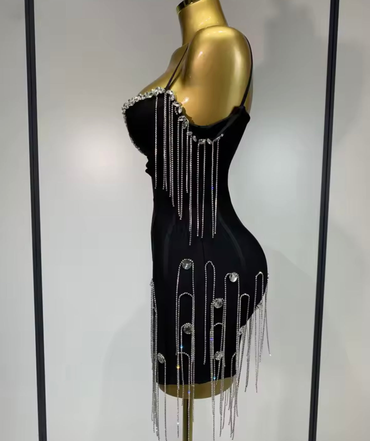 Sexy Sleeveless Rhinestone Tassel Short Dress