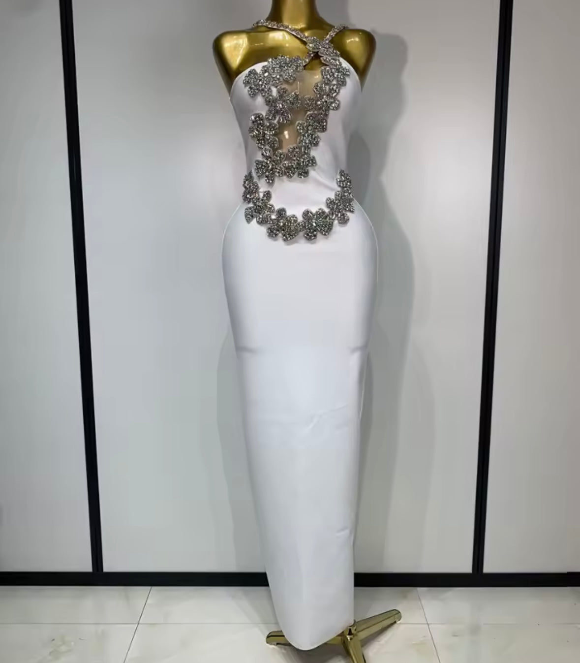 Sexy Sleeveless Floral Rhinestone Maxi Dress