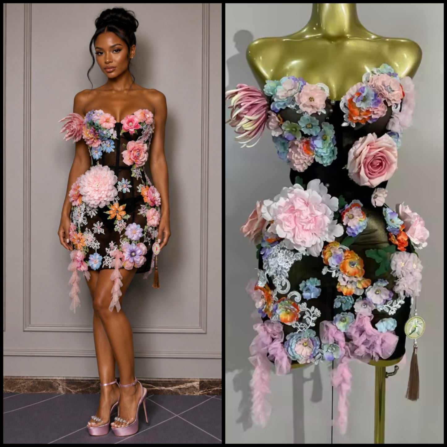 Sexy Strapless Floral See Through Dress