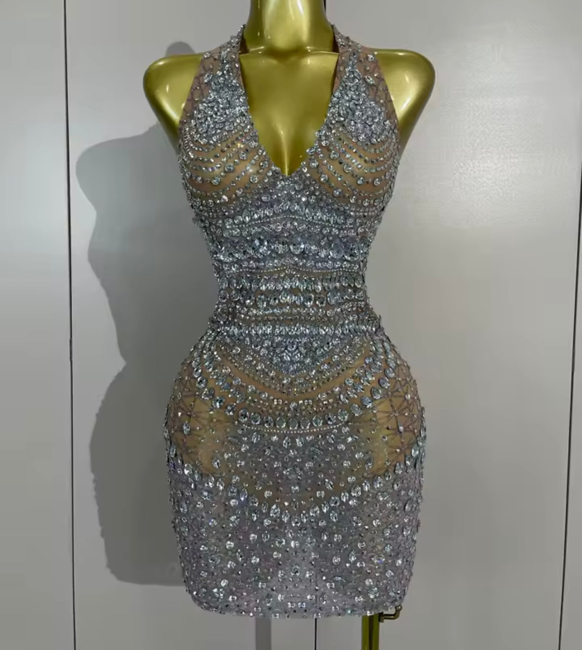 Sexy Halter Sleeveless Rhinestone Embellishment Dress
