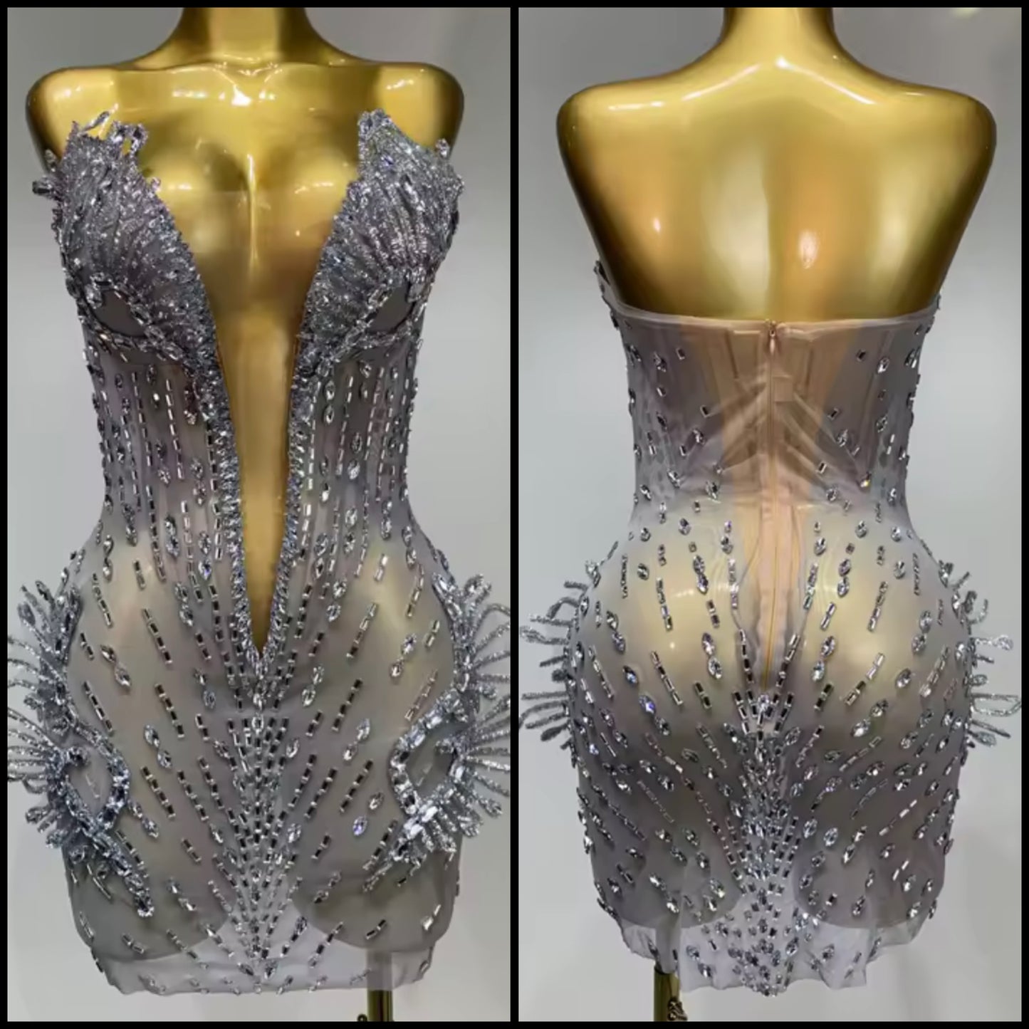 Sexy Silver Strapless Rhinestone Embellishment Dress