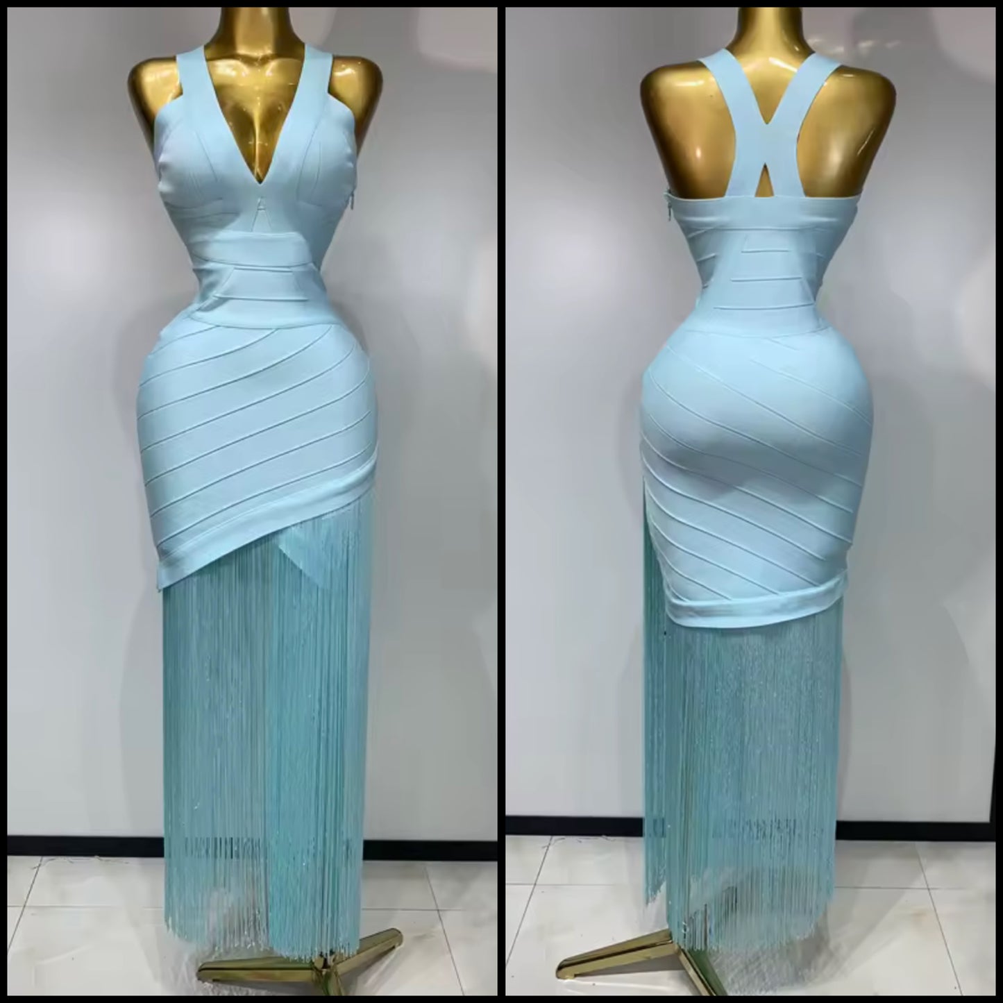 Sexy Sleeveless Fringe Bandage Maxi Dress