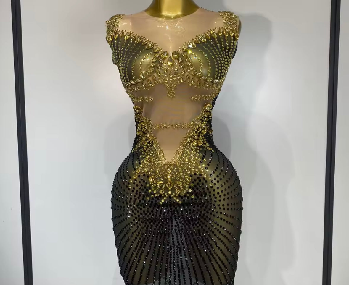 Sexy Sleeveless Rhinestone Embellishment Maxi Dress