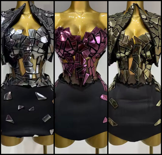 Mirror Strapless Sexy Three Piece Jacket Skirt Set