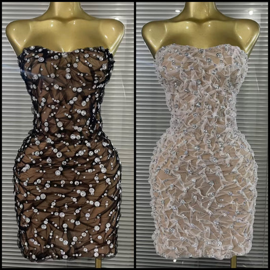 Sexy Strapless Rhinestone Embellishment Dress