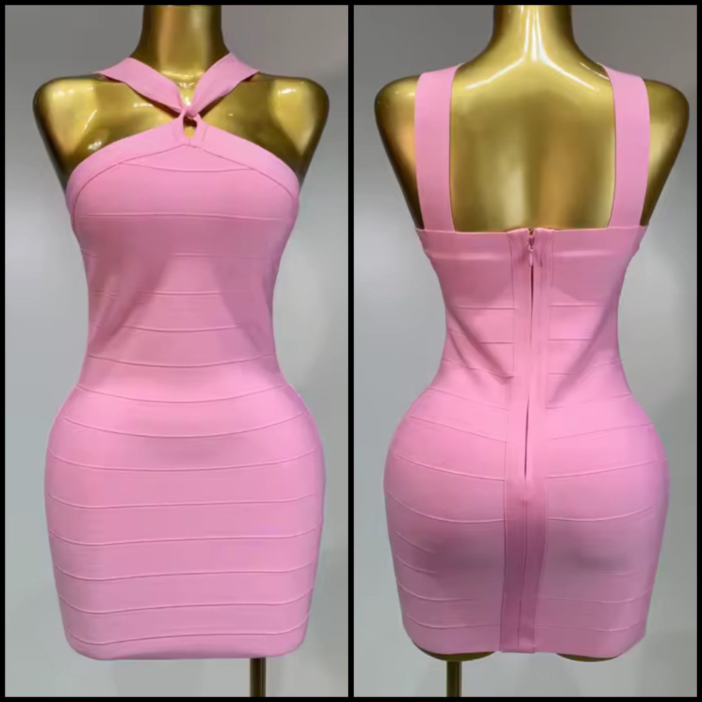 Sexy Pink Halter Sleeveless Bandage Dress