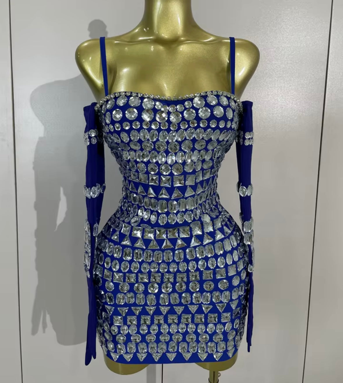 Blue Crystal Sleeveless Sexy Glove Dress