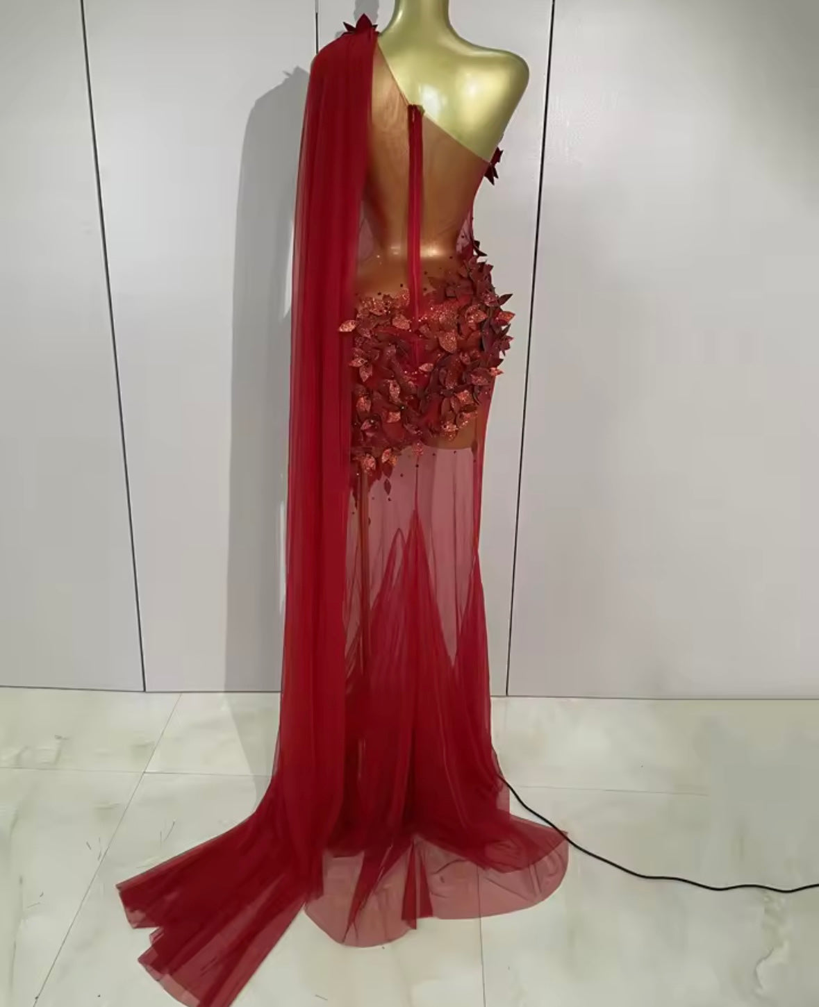 Floral One Shoulder Sleeveless Sexy See Through Maxi Dress