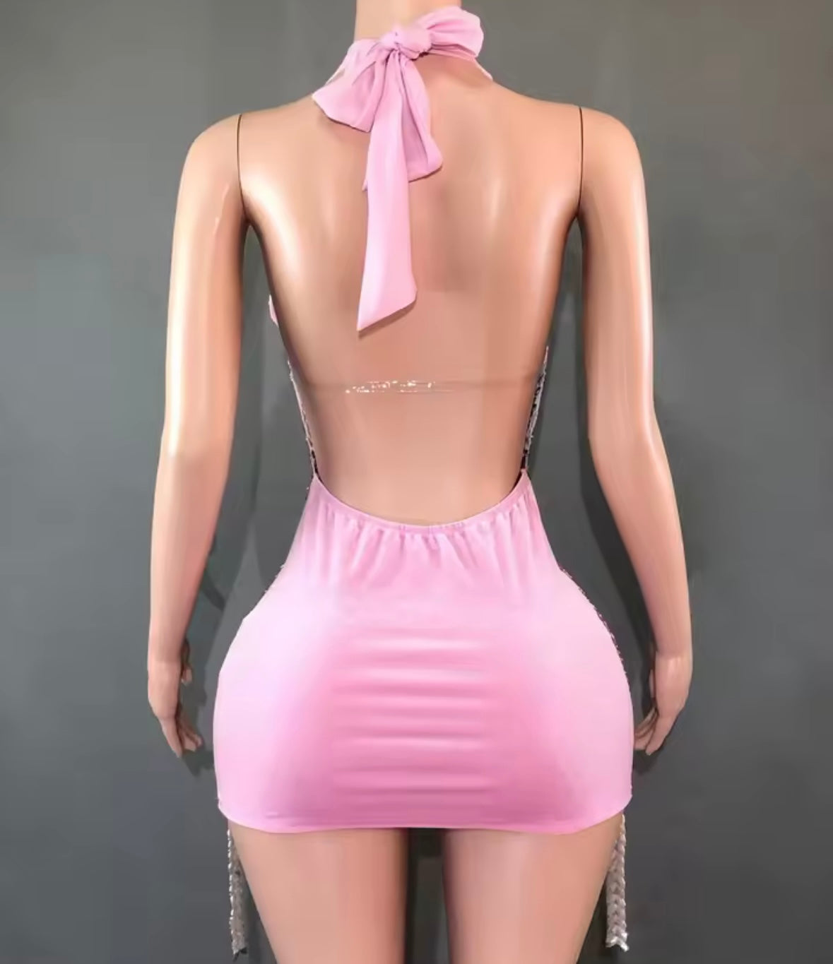 Sexy Halter Open Back Rhinestone Embellishment Dress