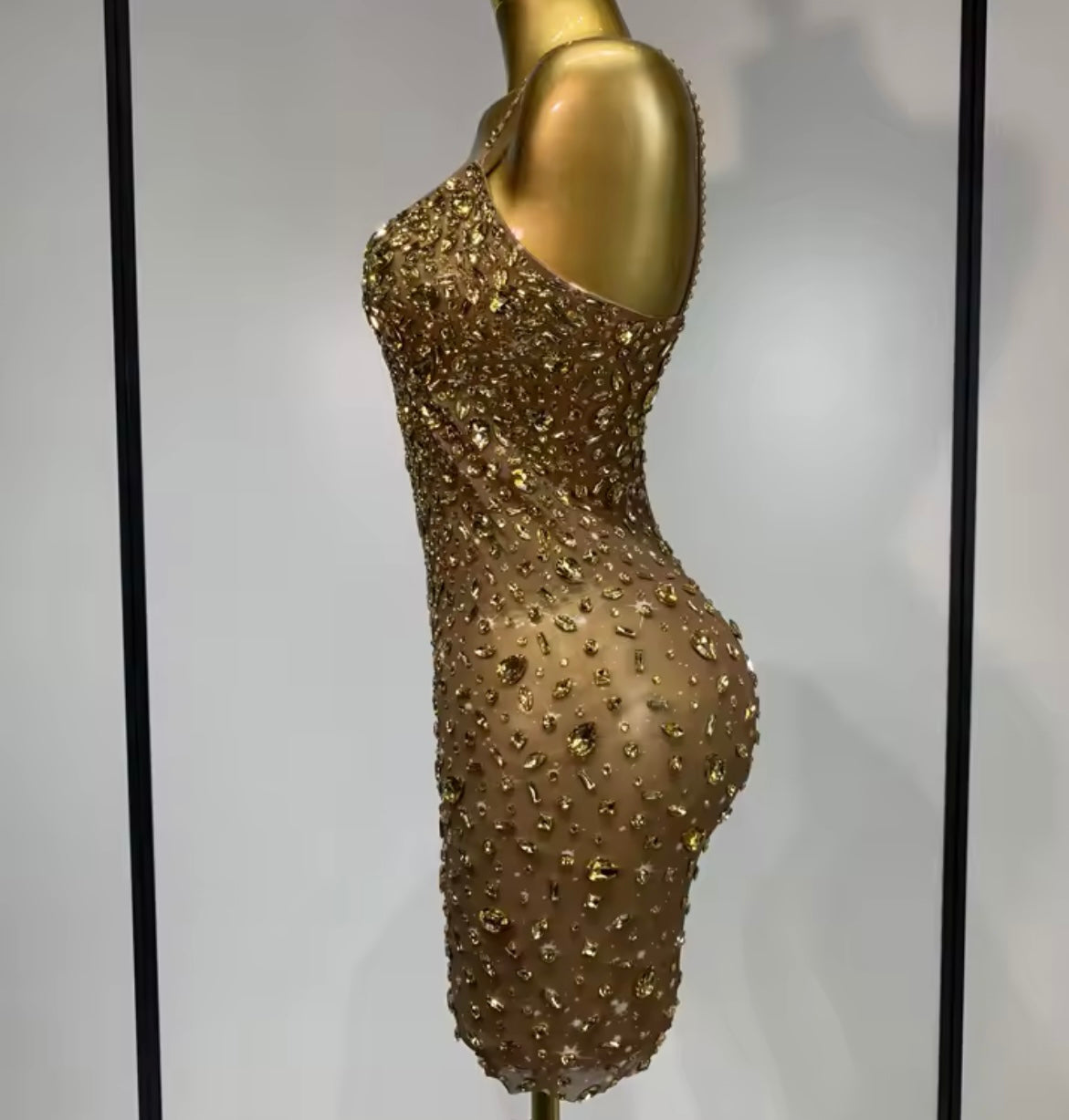 Sexy Sleeveless Rhinestone Embellishment See Through Dress