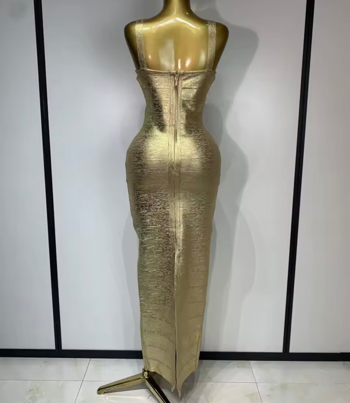 Gold Sexy Sleeveless Bandage Floor-Length Dress