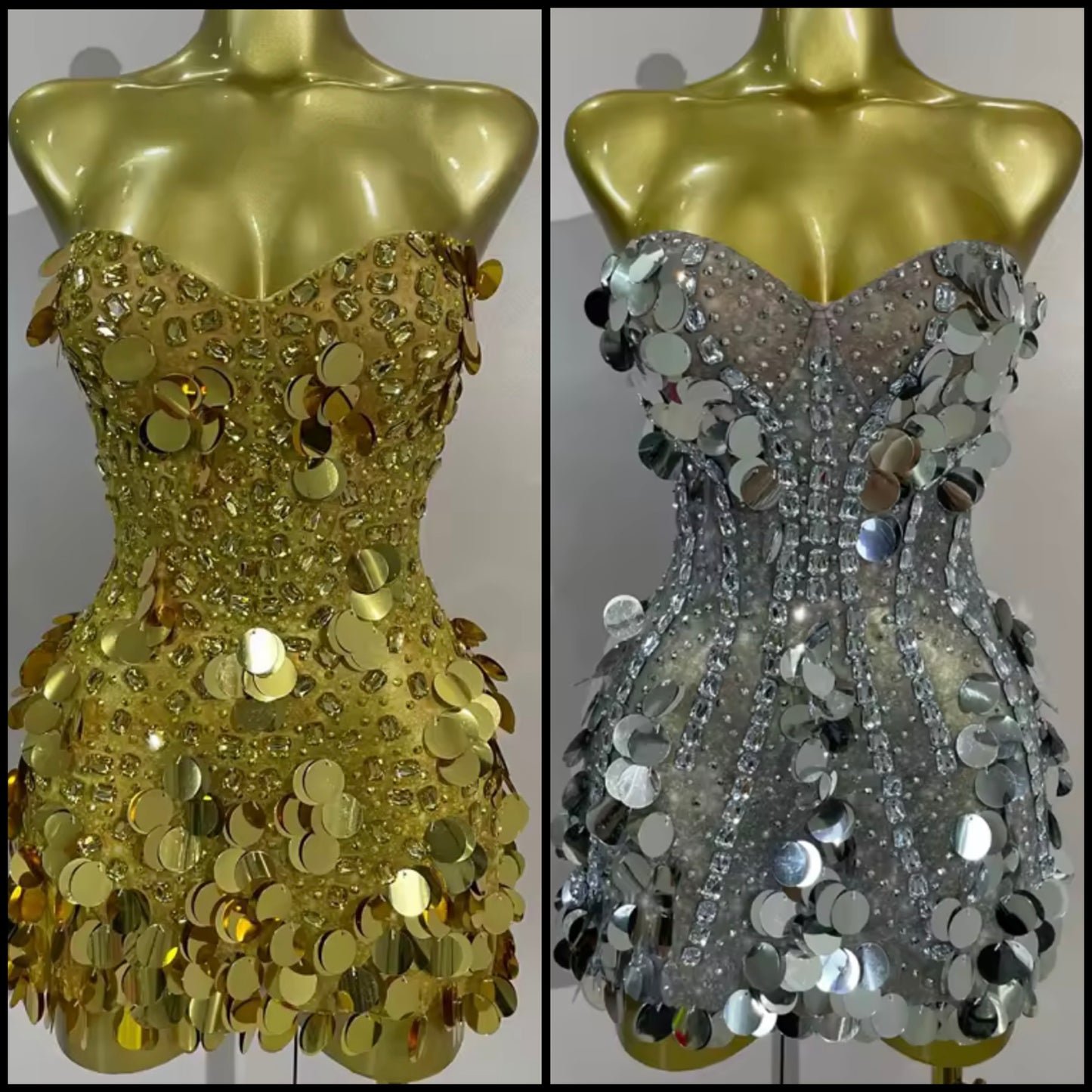 Sexy Strapless Rhinestone Sequins Dress