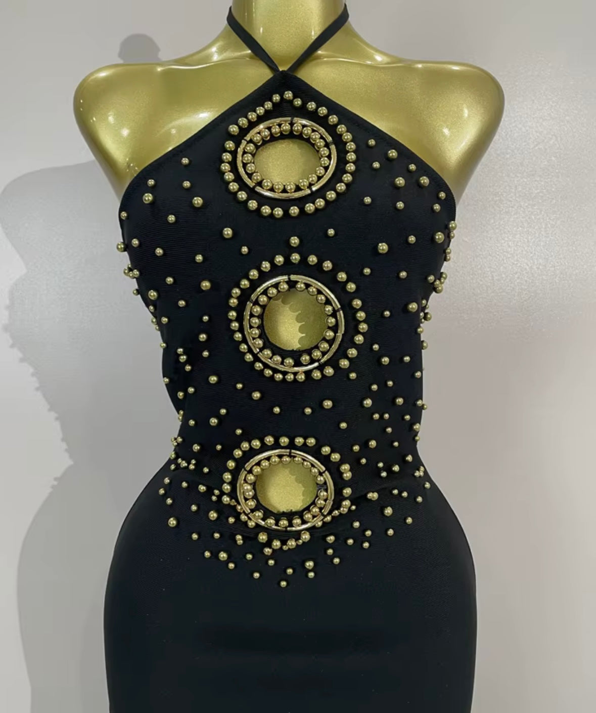 Sexy Black Beaded Halter Side Split Floor-Length Dress
