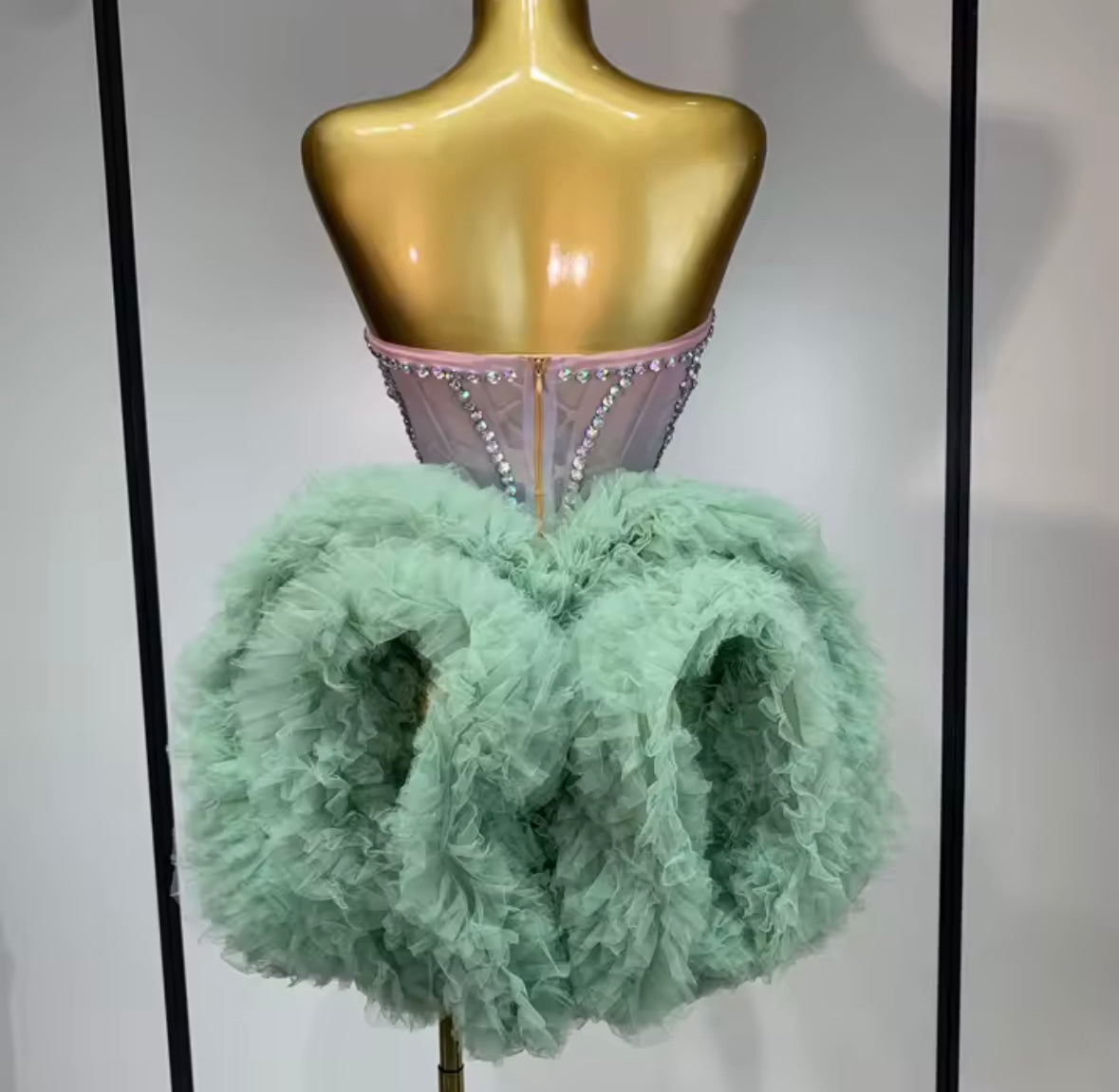 Sexy Rhinestone Strapless Ruffle Short Dress