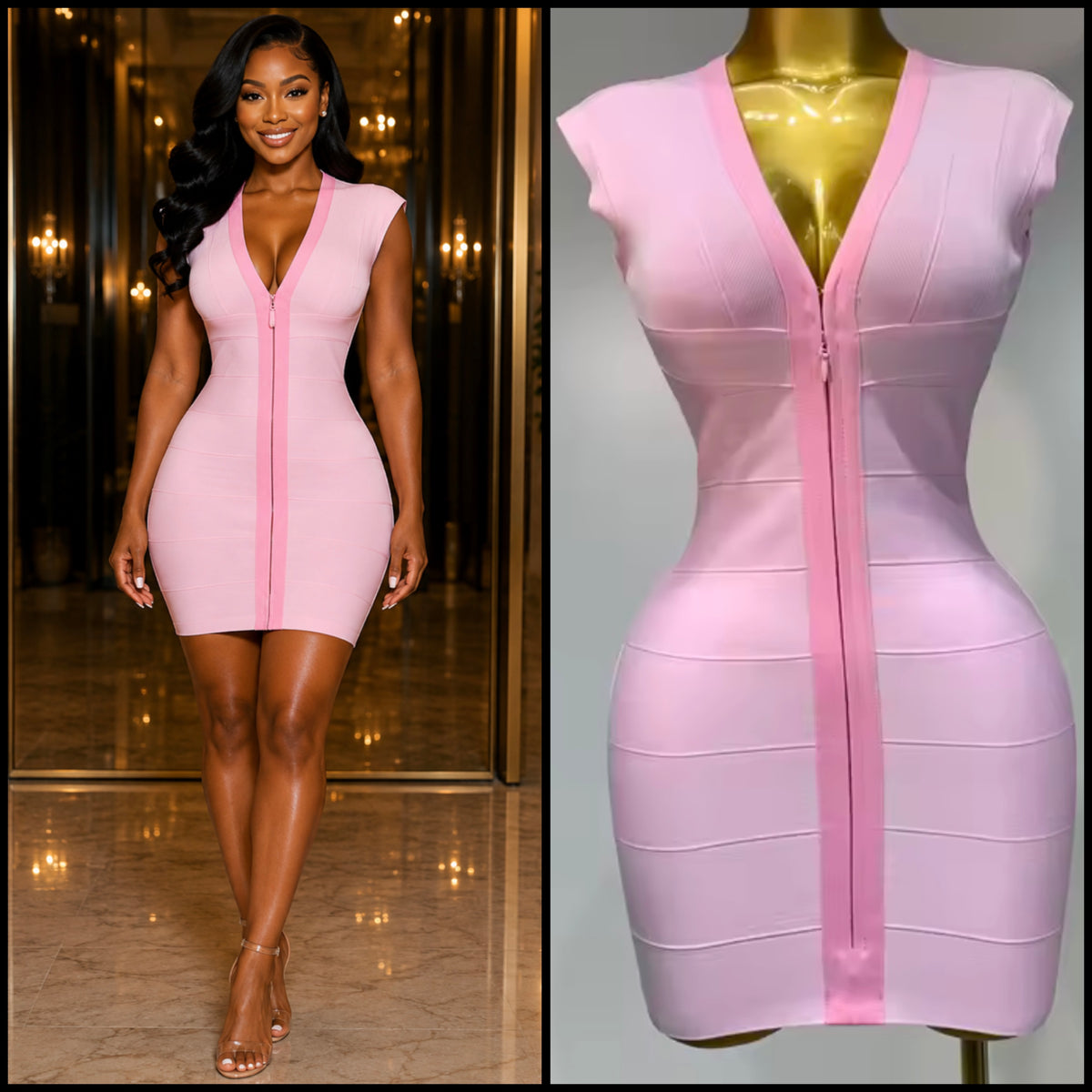 Sexy Sleeveless Front Zipper Bandage Dress