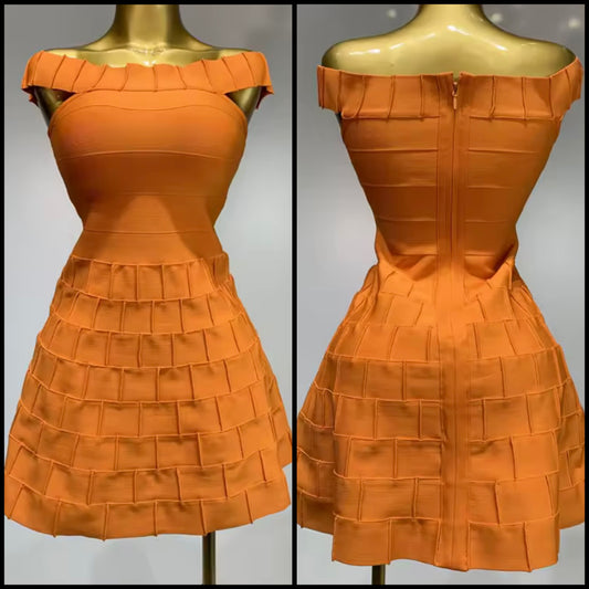Orange Sexy Off The Shoulder Sleeveless Dress