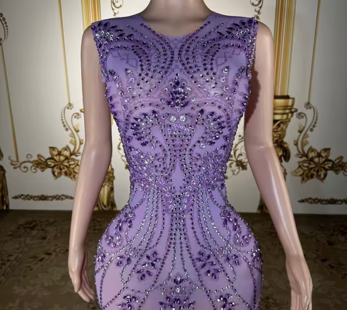 Purple Sleeveless Rhinestone Embellishment Sexy Maxi Dress