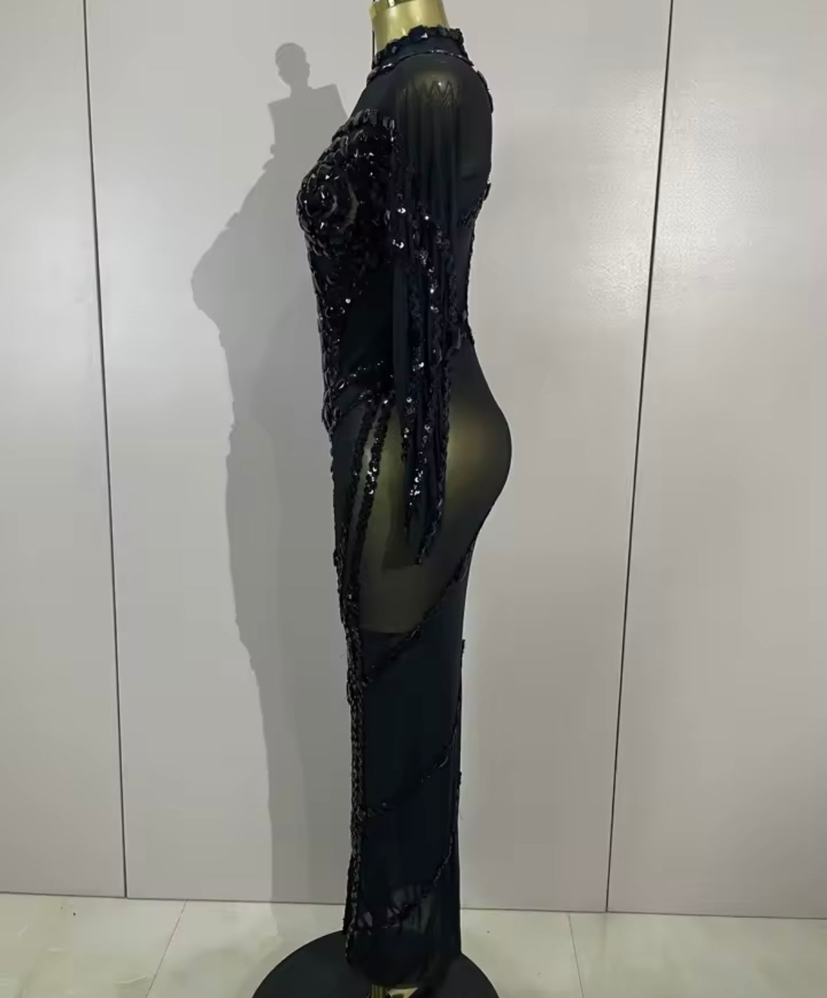 Sexy Beaded Crystal Full Sleeve Floor-Length Dress