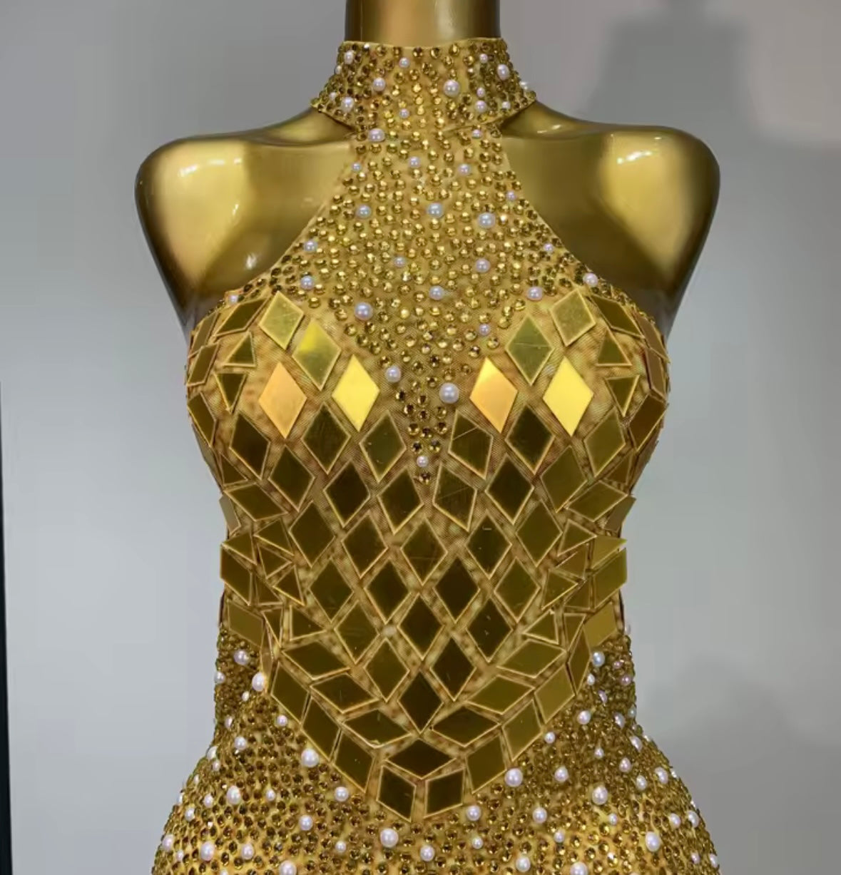 Sexy Sleeveless Beaded Mirror Dress