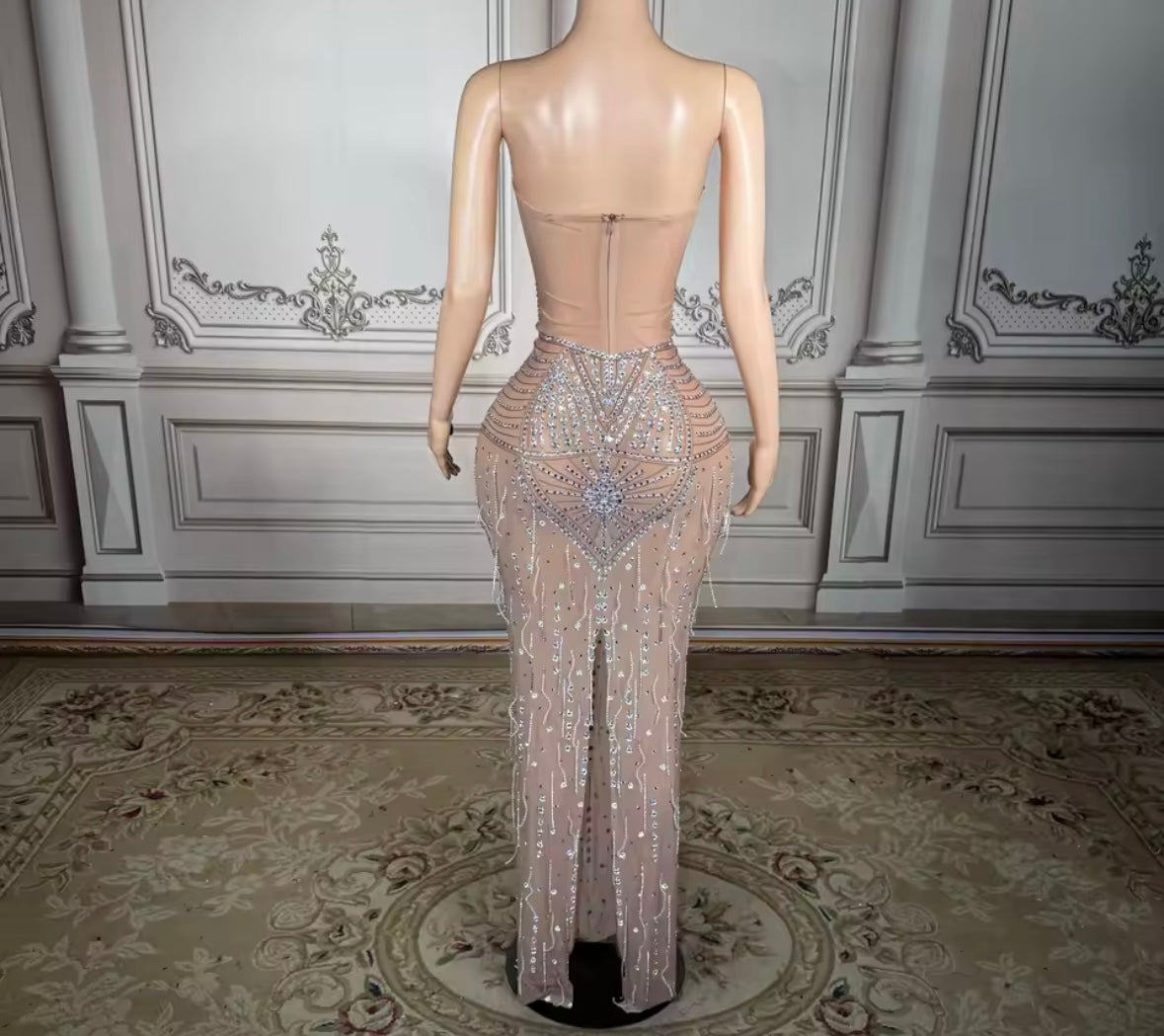 Sexy Strapless Rhinestone Embellishment Maxi Dress