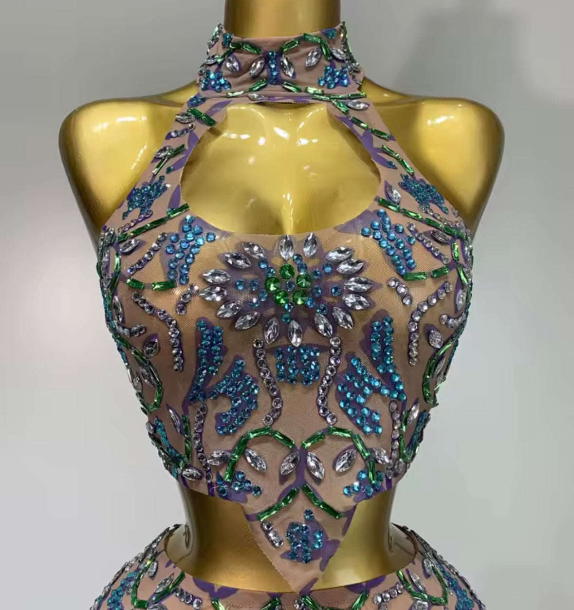 Sexy Halter Sleeveless Color Crystal Skirt Set