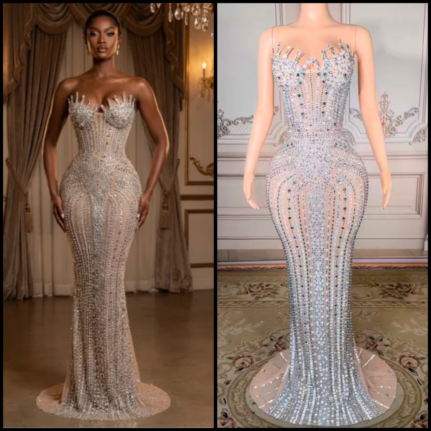 Sexy Rhinestone Embellishment Strapless Floor-Length Dress
