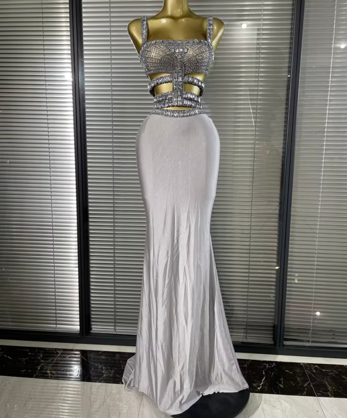 Sexy Sleeveless Rhinestone Crystal Hollow Out Maxi Dress