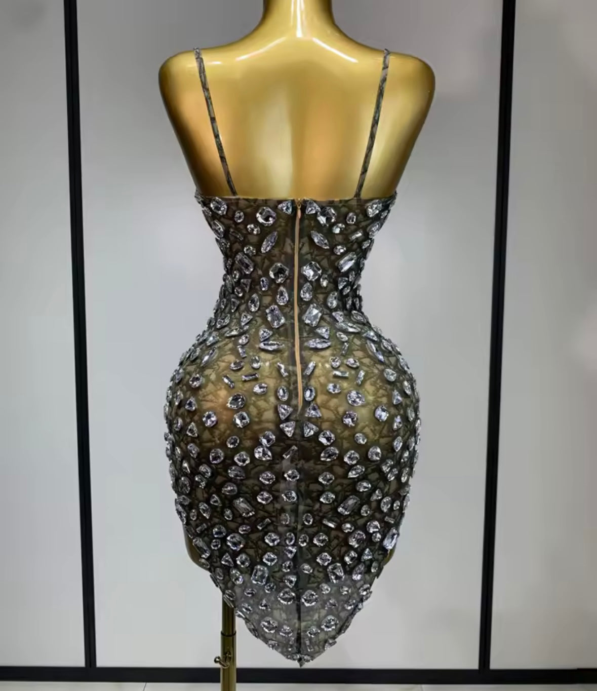 Green Sexy Sleeveless See Through Crystal Dress