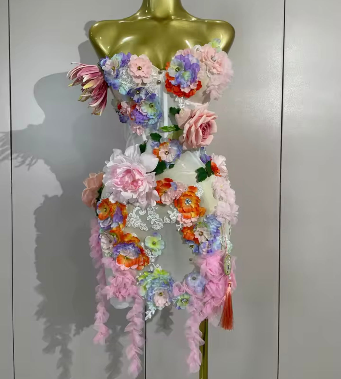 Sexy Strapless Floral See Through Dress