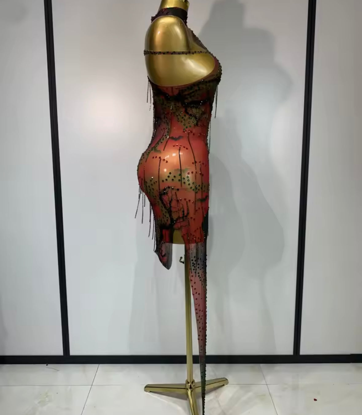 Sexy Halter Sleeveless See Through Rhinestone Dress