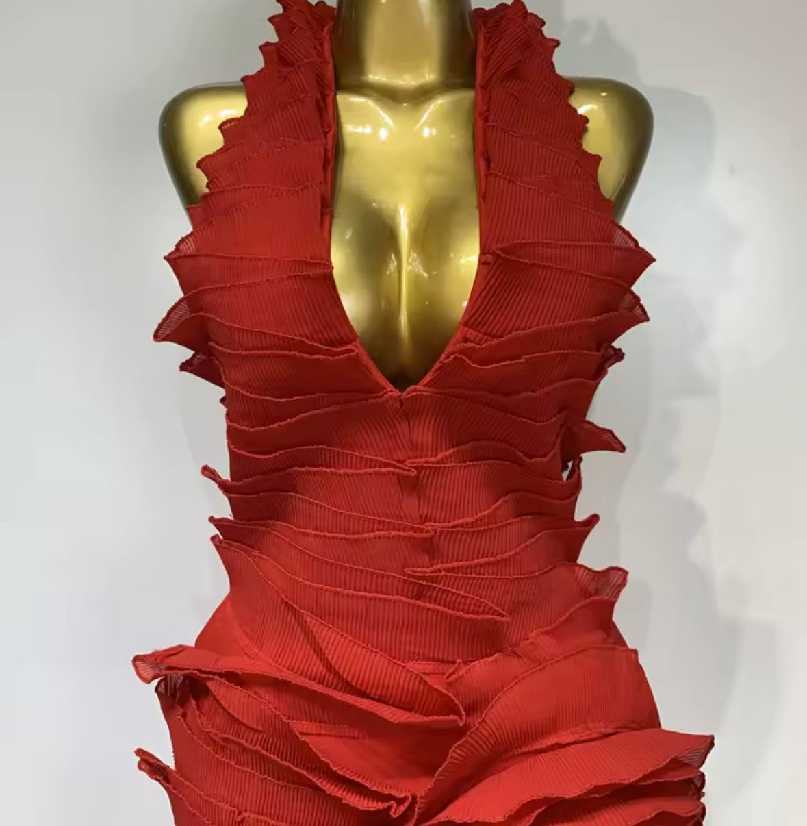Red Sexy Halter Sleeveless Ruffled Maxi Dress