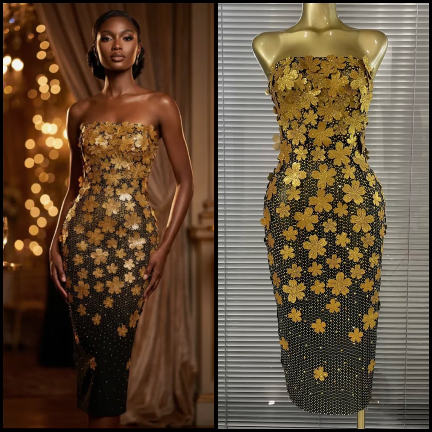 Sexy Strapless Beaded Floral Maxi Dress