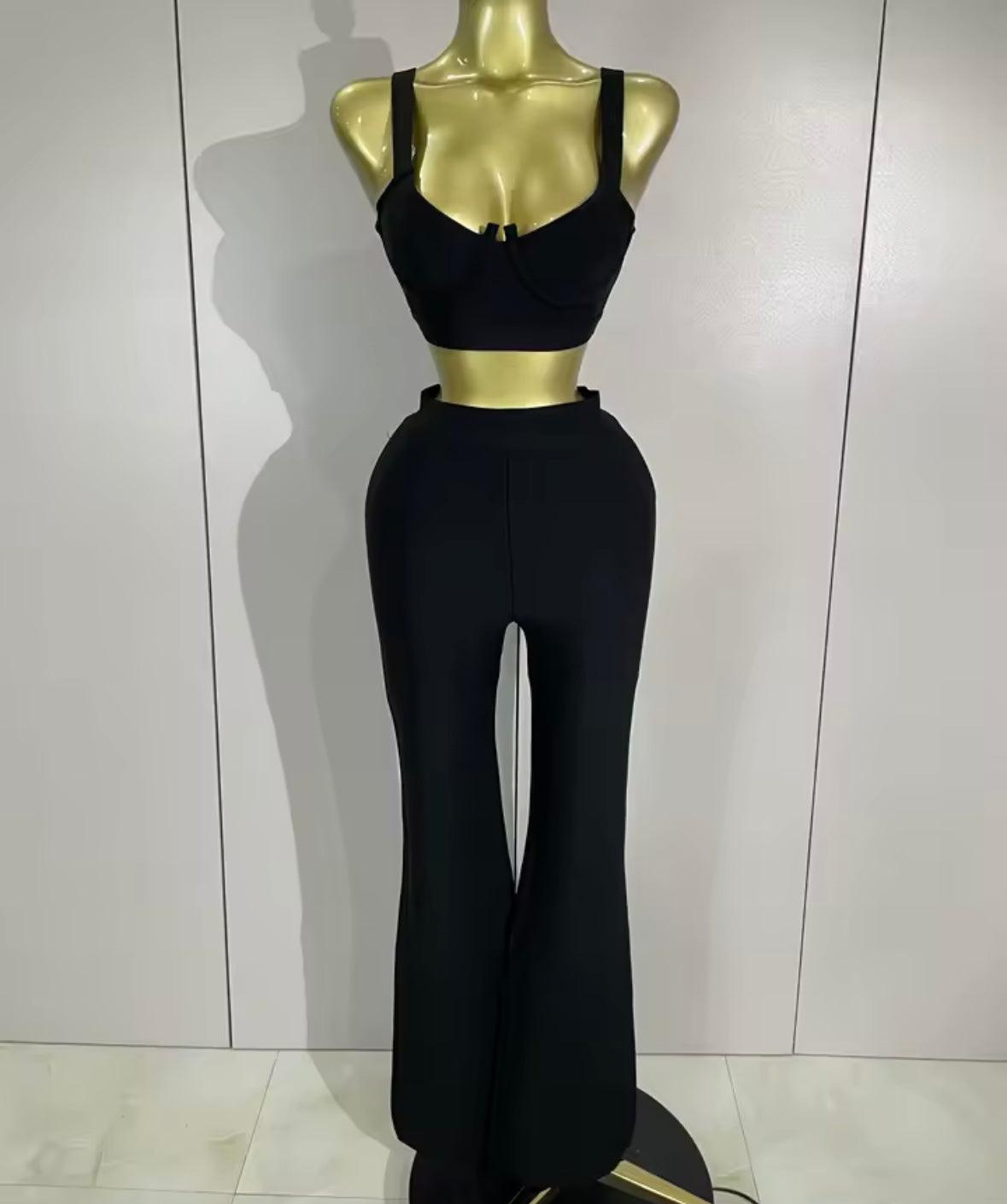 Sleeveless Back Zipper Crop Tank Two Piece Pant Set