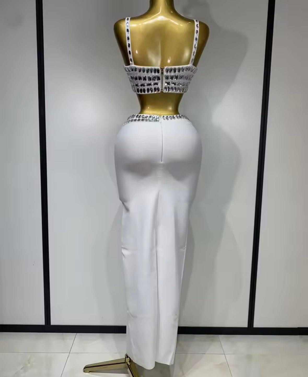 Rhinestone Halter Strapless Sexy Maxi Skirt Set