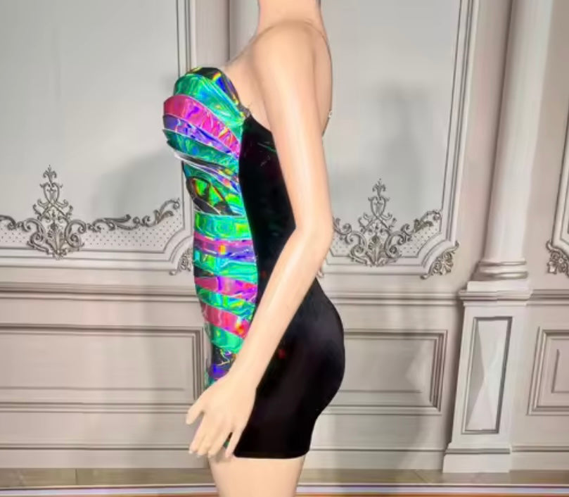 Sexy Sleeveless Colorful Metallic Short Dress