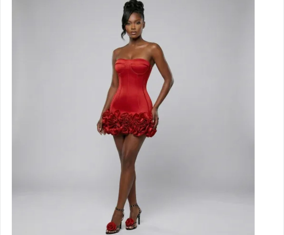 Sexy Strapless Corset 3D Floral Dress