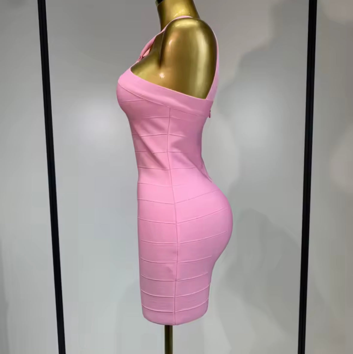 Sexy Pink Halter Sleeveless Bandage Dress